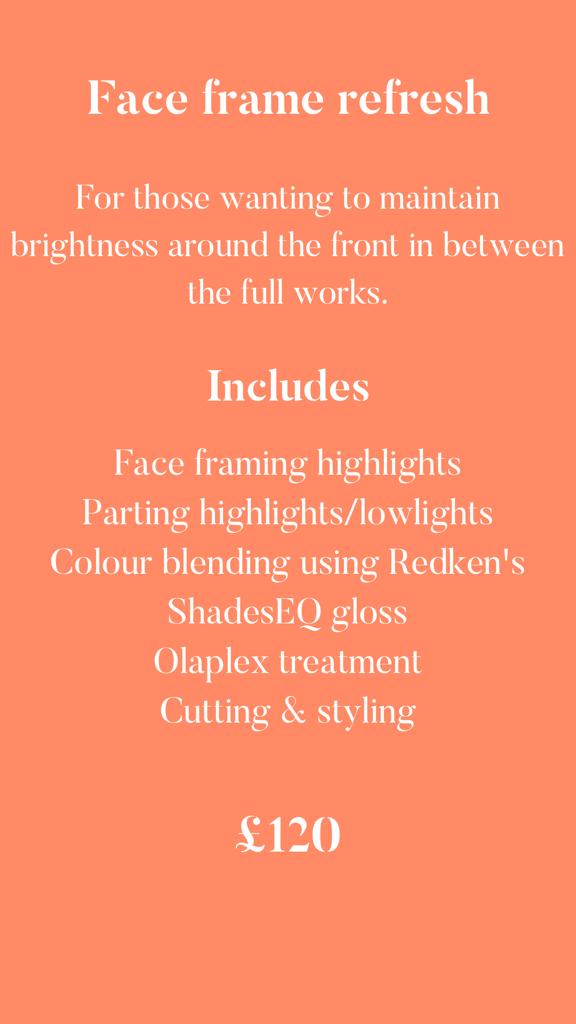 face frame colour at amour hair salon salford